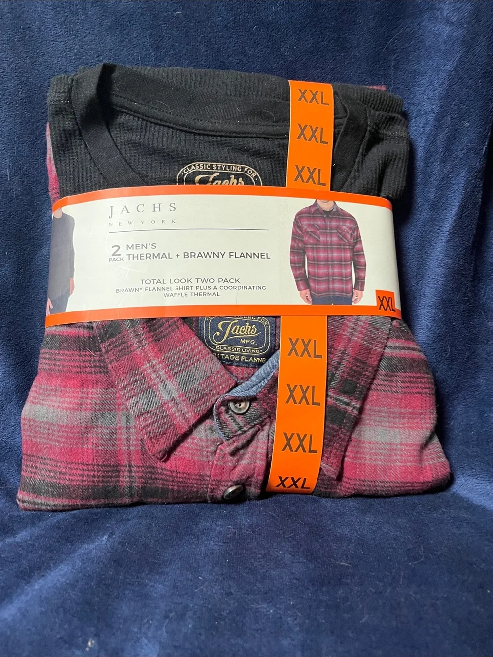 Jachs Two-Pack: Pink Plaid Flannel & Black Waffle Thermal (XXL)